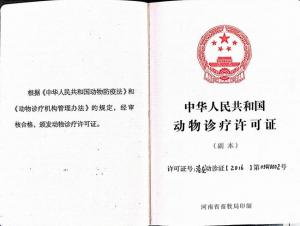 洛陽狗博仕寵物醫(yī)院-洛宜路分院-動物診療許可證-1